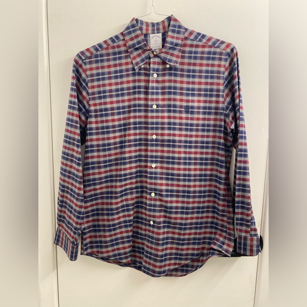 BROOKS BROTHERS Cotton Blue & Red Striped Button Down